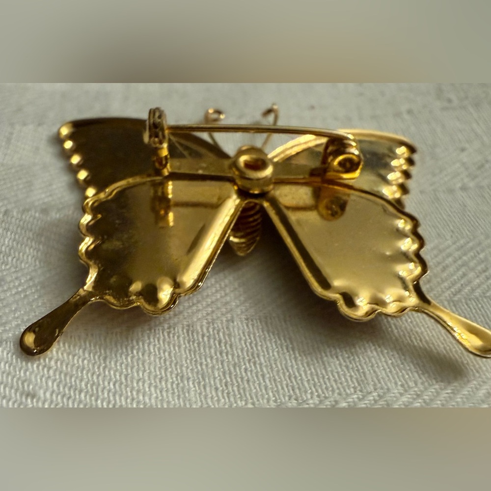 Monarch Butterfly Orange Black God tone Brooch - Picture 8 of 10